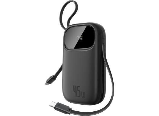 Baseus Powerbank 20000mAh 45W with Integrated USB-C Cable, Power Bank PD3.0 QC4.0 Fast Charging Battery Pack, 3 C and 1 A, Portable Charger for iPhone 17/Air/16/15/14 Pro Max, iPad, Galaxy, Black